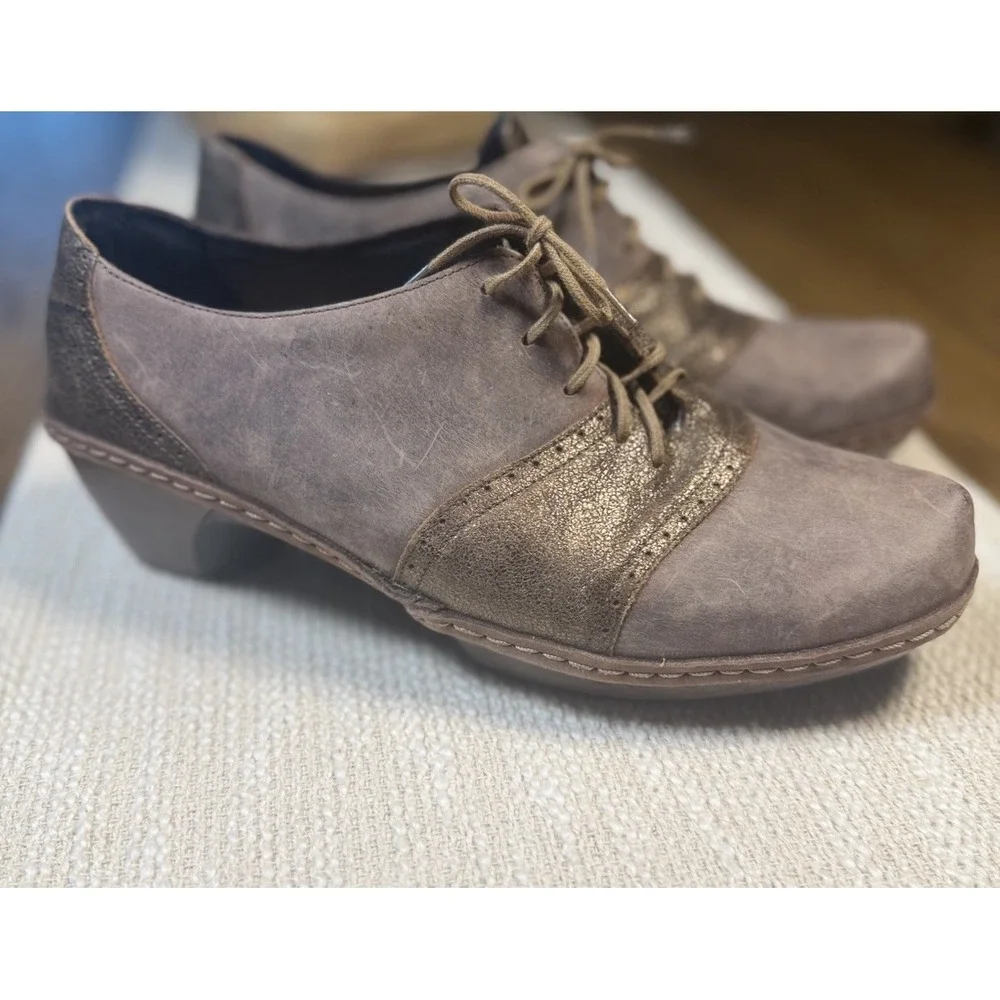 Naot Besalu‎ Women's Gray Metallic Leather Wedge Pump Oxford Shoe EU42/US11-11.5